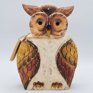 Vintage James Haddon Hand Carved And Painted Wood Owl, Distressed by Design